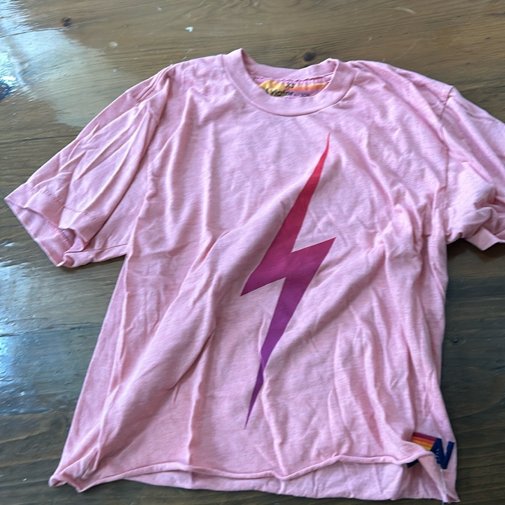 Avaitor nation pink shirt with red and purple ombré lightning bolt lightly used